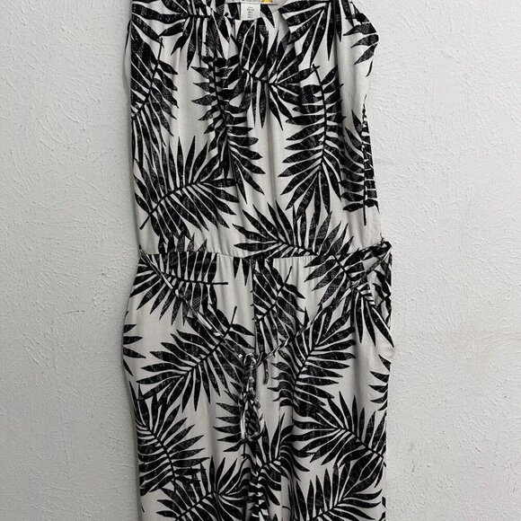 C&C California Black Palm Print Tropical Jumpsuit Wide Leg Size LARGE Sleeveless - Picture 3 of 14